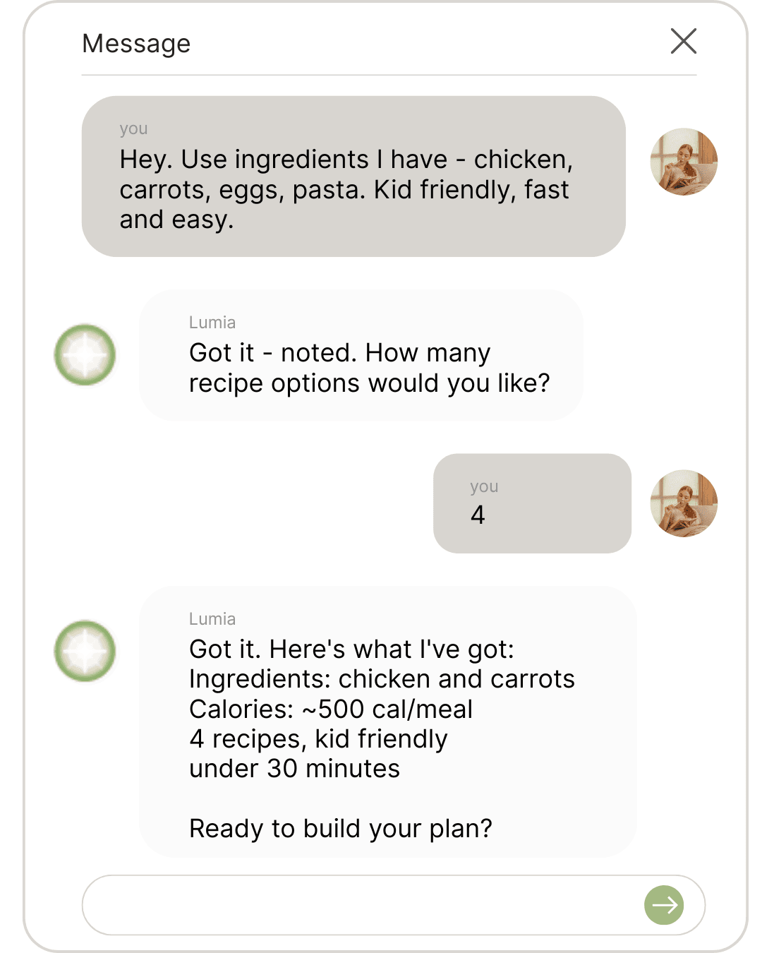 Chat conversation mockup
